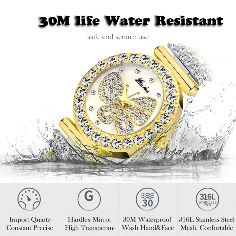 Women Watches Luxury Brand Big Diamond 18K Gold Watch Waterproof Special Bracelet Expensive Ladies Wrist Watch