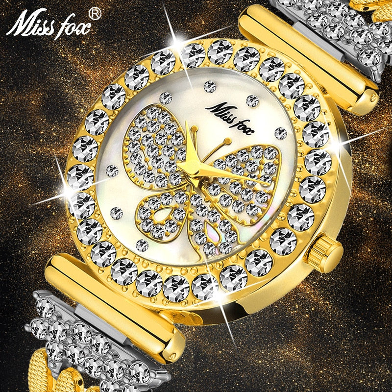 Women Watches Luxury Brand Big Diamond 18K Gold Watch Waterproof Special Bracelet Expensive Ladies Wrist Watch