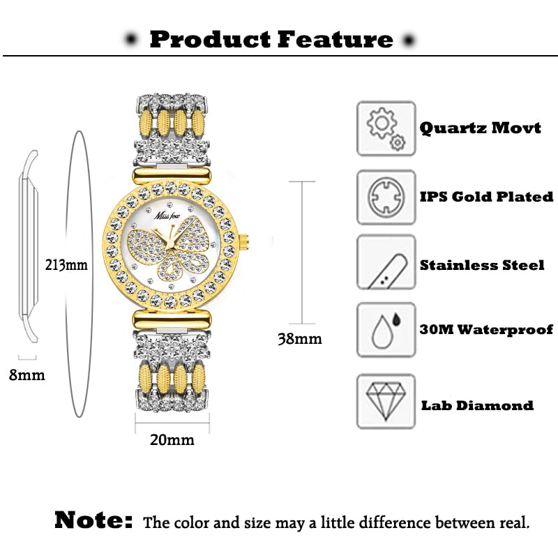 Women Watches Luxury Brand Big Diamond 18K Gold Watch Waterproof Special Bracelet Expensive Ladies Wrist Watch